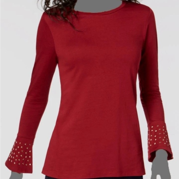 $78 Michael Kors Women's Red Stud Embellished Long sleeve Blouse Top Size XS - Picture 1 of 10